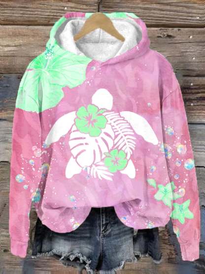 Women's Maui Turtle Hibiscus Print Hoodie