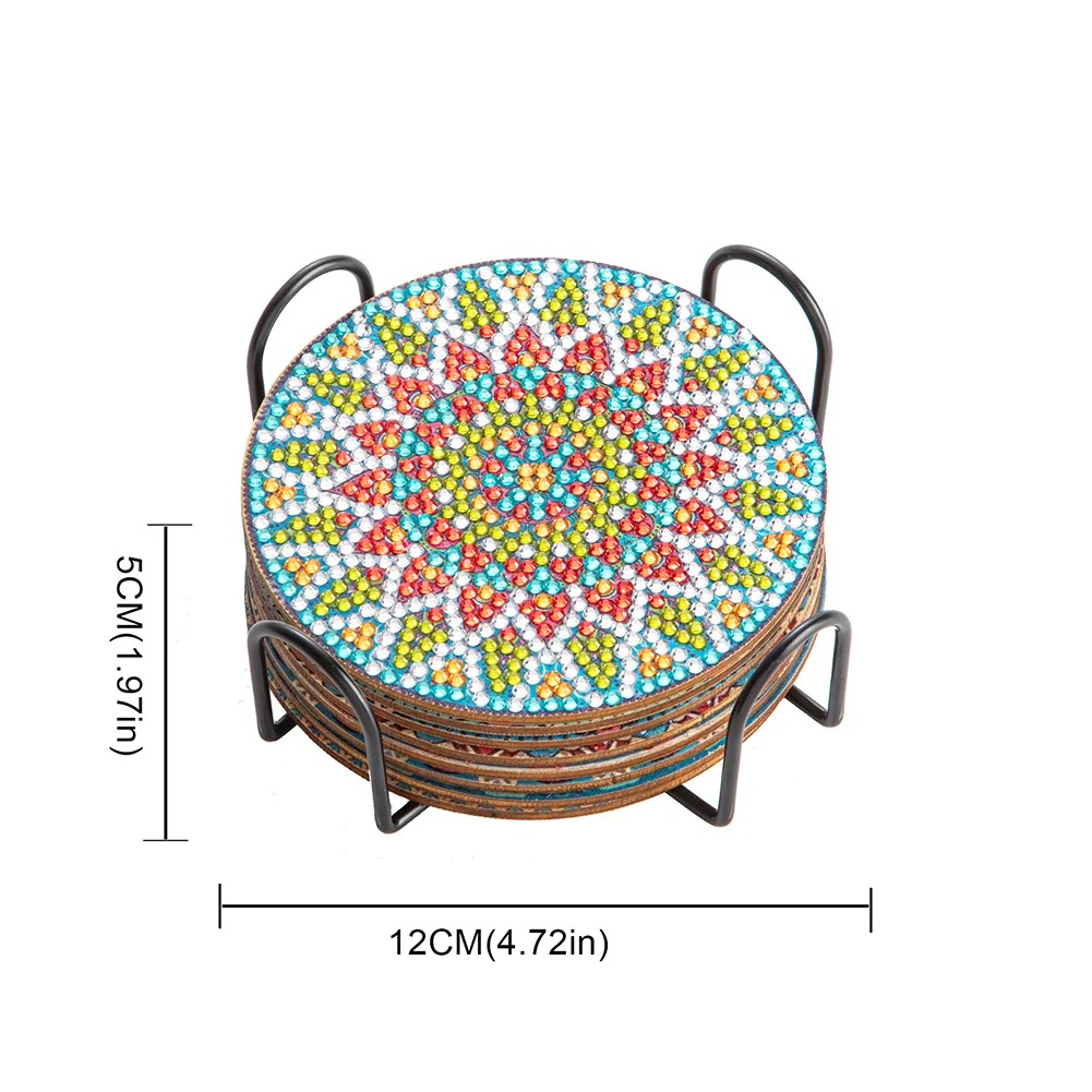 8pcs DIY Diamond Painting Coaster Mandala Wooden Cup Coaster