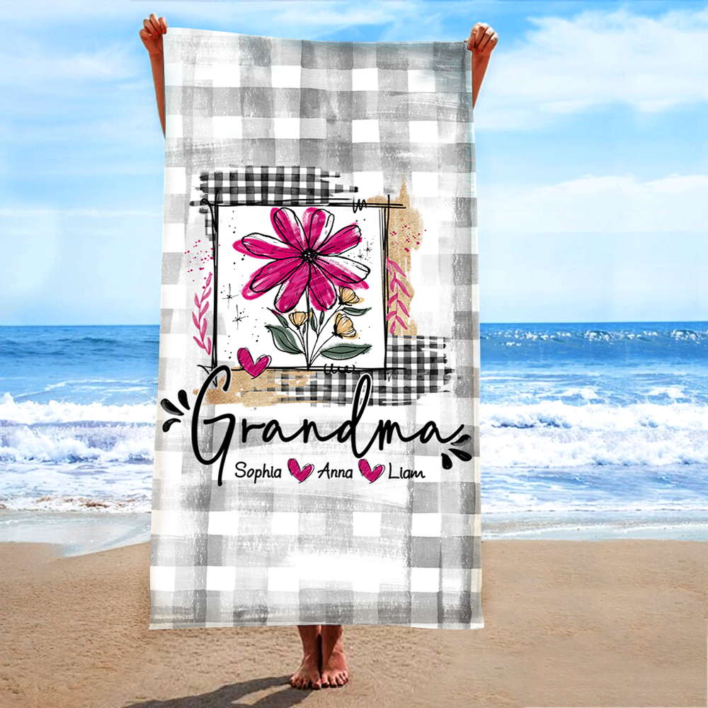 Personalized Sea Summer Beach Towels, Custom Daisy Grandma And Kids Gifts, Summer Towels