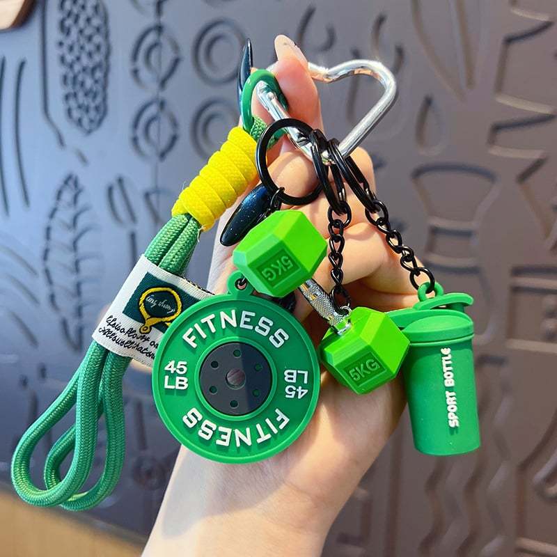 💪 Fitness Keychain Set – Dumbbell, Kettlebell & Weight Plate Pendant