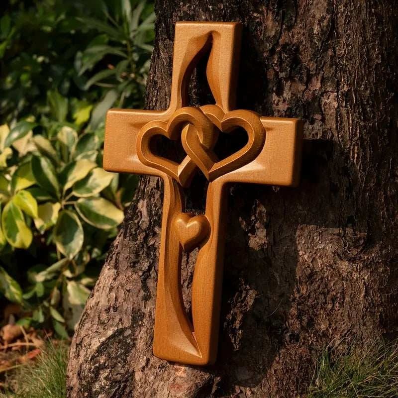️100% Handmade Intertwined Hearts Wooden Cross