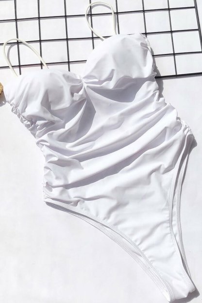 High  Leg  Ruched  Push Up Bandeau One Piece Swimsuit