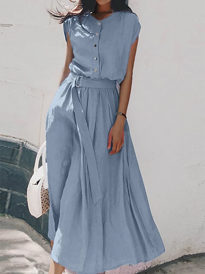 Chiffon Knee French Button Dress
