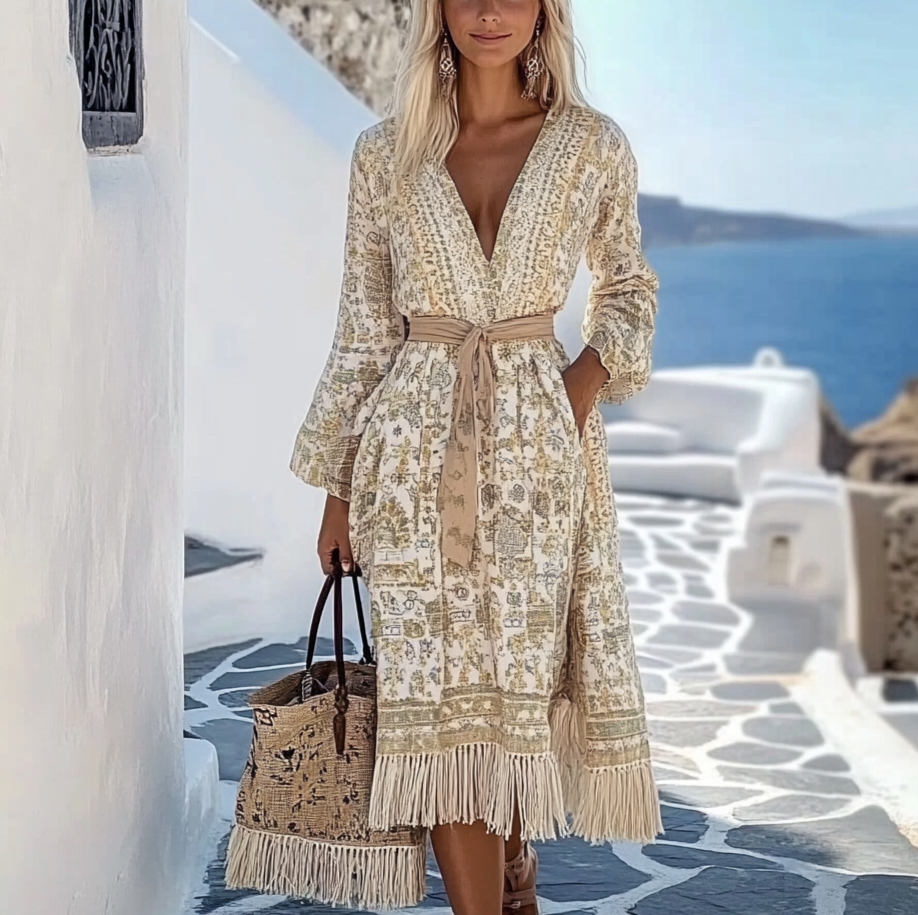 Women's V-neck Bohemian Resort Style Tassel Dress