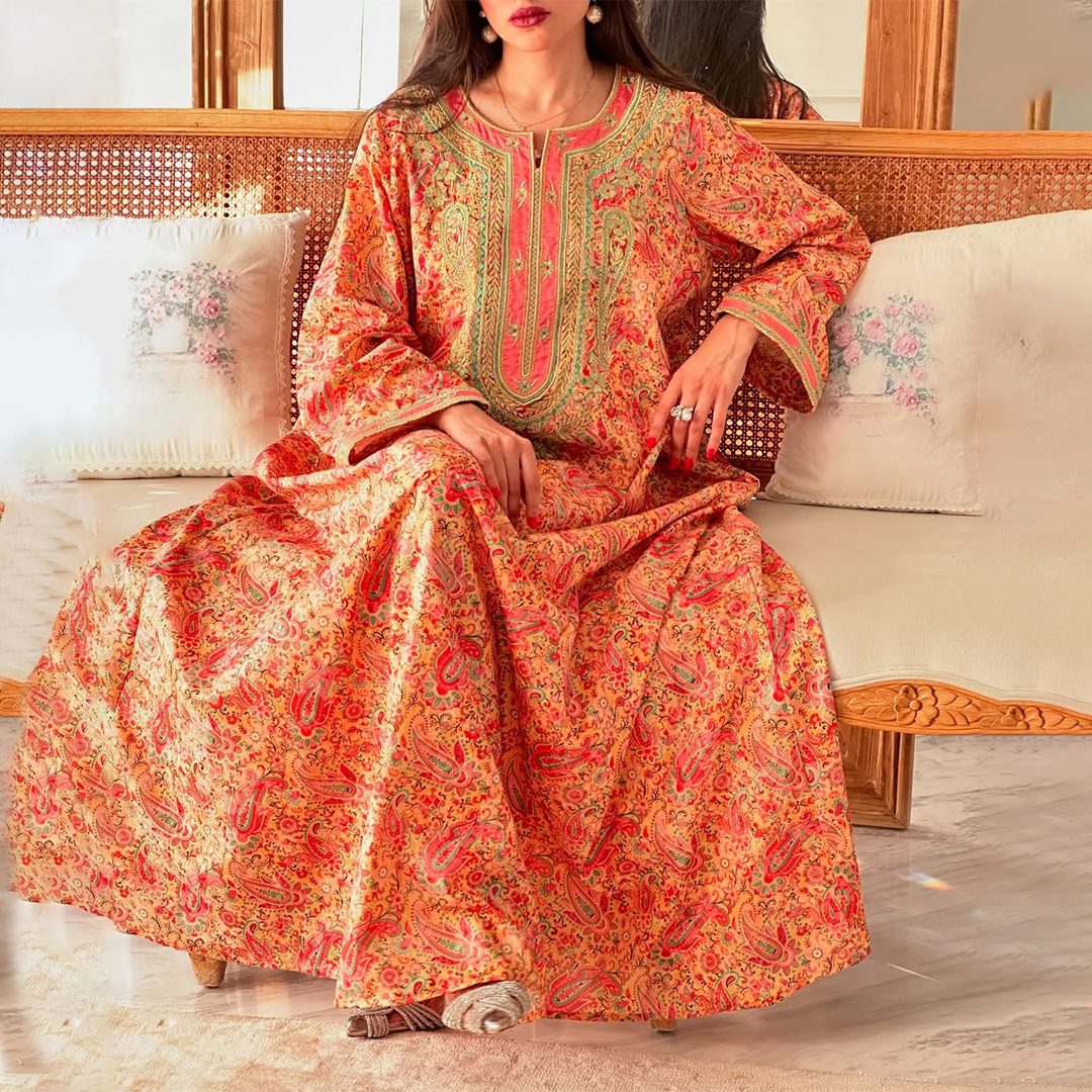 Women's Middle Eastern Gorgeous Paisley Print Jalabiyas Dress