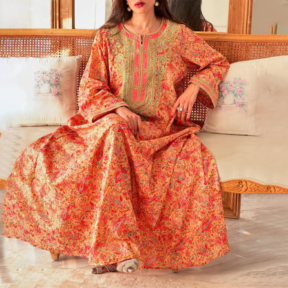 Women's Middle Eastern Gorgeous Paisley Print Jalabiyas Dress