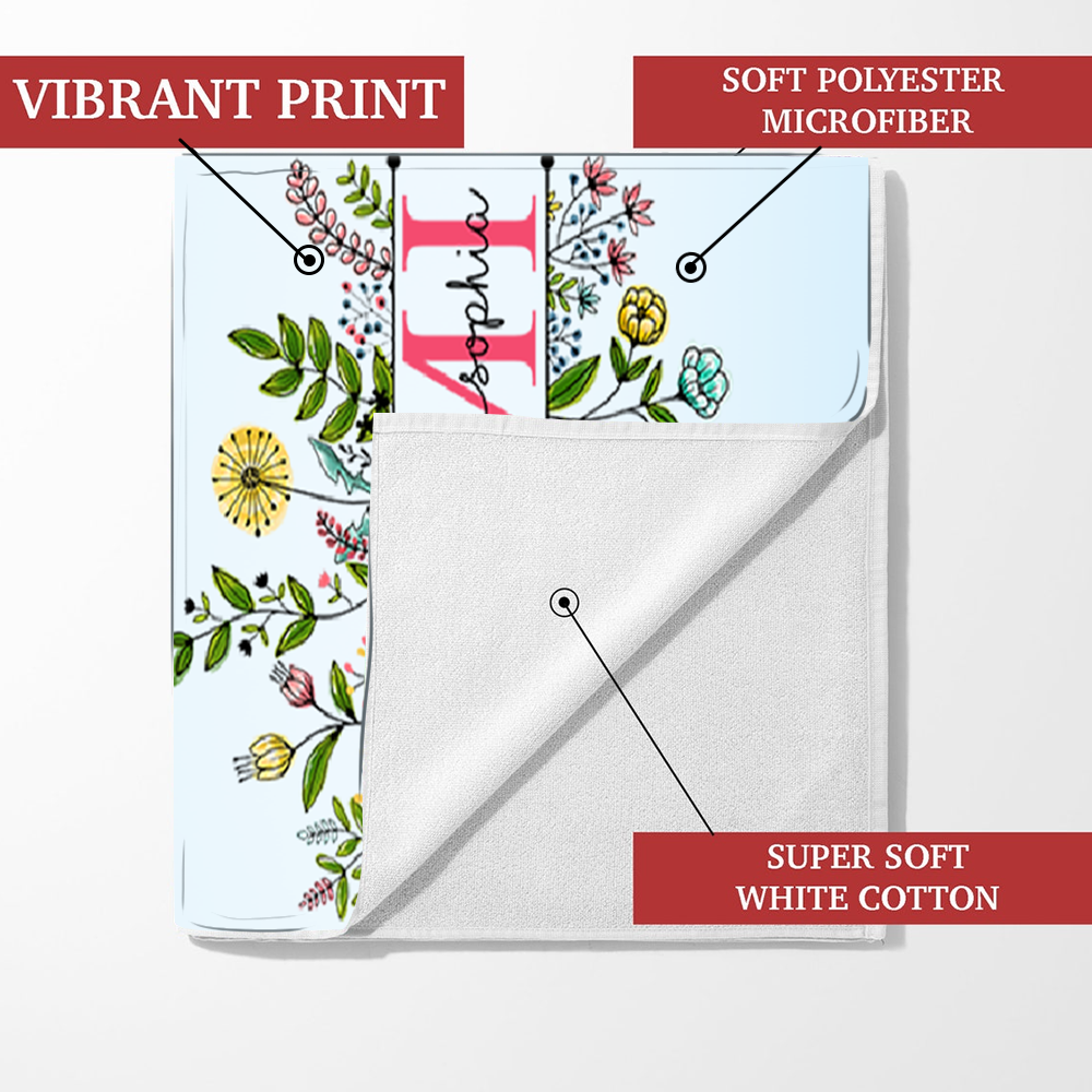 Personalized Summer Beach Towels, Flowers Gifts for Mimi and Custom Kids , Summer Beach Towels