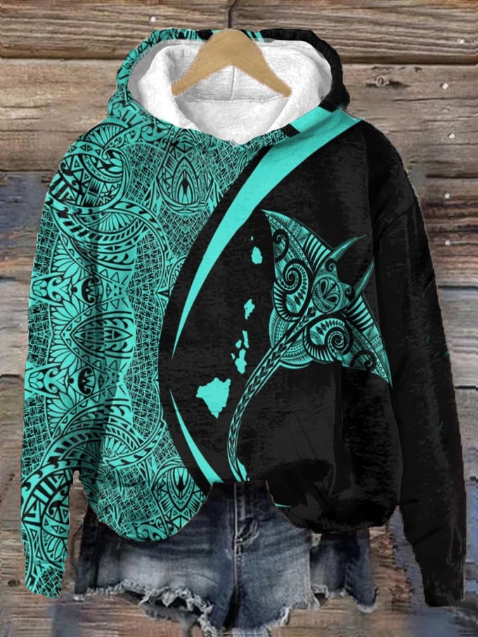 Women's Manta Ray Maui Half Moon Print Hoodie