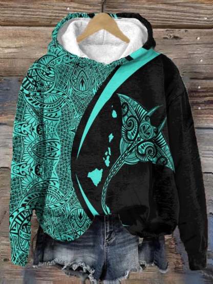 Women's Manta Ray Maui Half Moon Print Hoodie