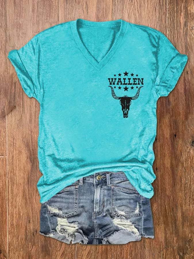 Women's Wallen Wasted On You Shirt Country Music Print V-Neck T-Shirt