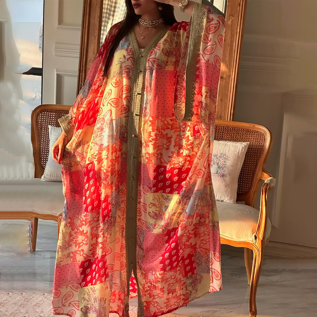 Women's Middle Eastern Elegant Paisley Print Jalabiyas Dress
