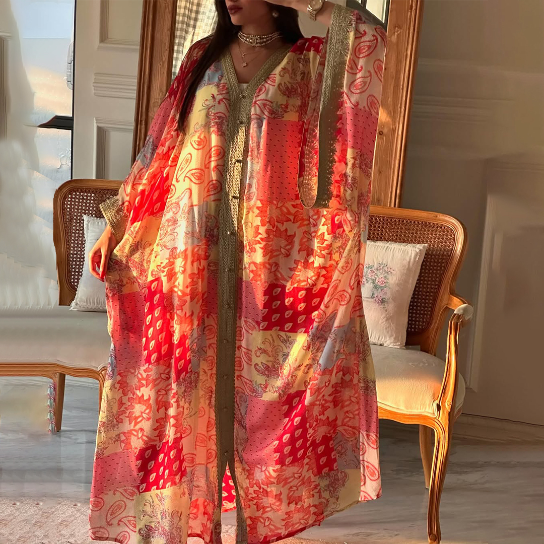 Women's Middle Eastern Elegant Paisley Print Jalabiyas Dress