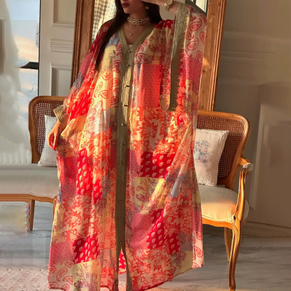 Women's Middle Eastern Elegant Paisley Print Jalabiyas Dress