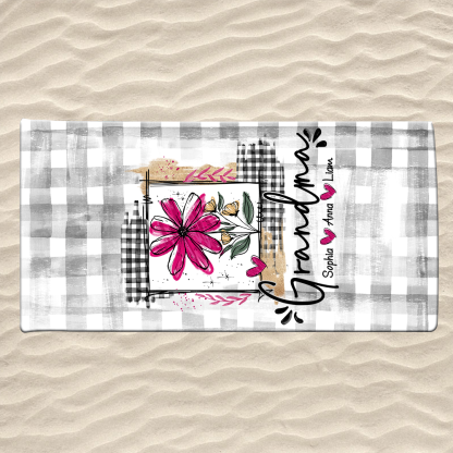Personalized Sea Summer Beach Towels, Custom Daisy Grandma And Kids Gifts, Summer Towels