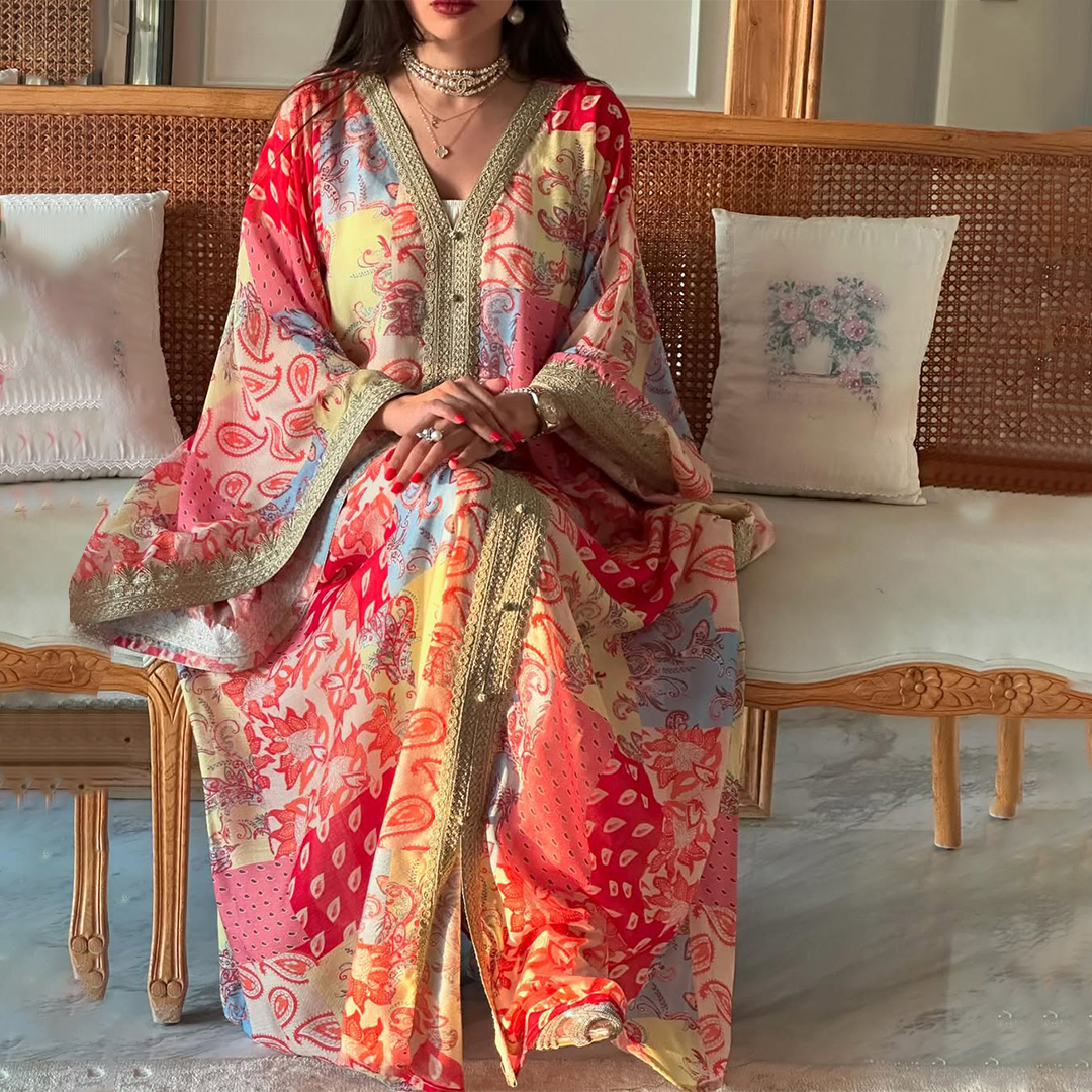 Women's Middle Eastern Elegant Paisley Print Jalabiyas Dress