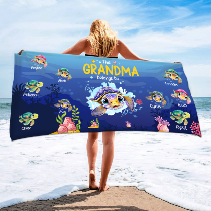 Personalized Sea Turtle Beach Towel, Sea Turtle Gifts For This Belong To Grandma And Kids, Sea Turtle Pool Towel