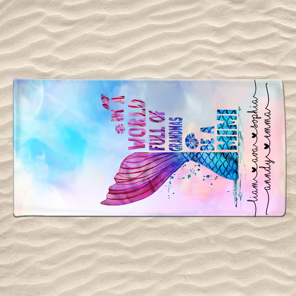 Mermaid Beach Towels, Personalized, Gifts for Grandma in a World Full of Grandmas Be a Mimi and Kids, Bath Towels for Summer Colors