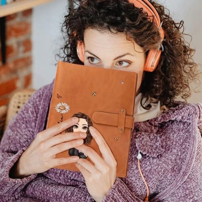 Personalized Birth Flower Name Cartoon A5 Sketchbook Notebook Leather Cover with Storage Pocket Birthday Family Gift for Students Officer Workers