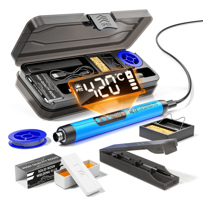 🌡️ Adjustable Temperature Soldering Iron – LCD Screen DIY Kit with Organizer Box ✨ - Grey