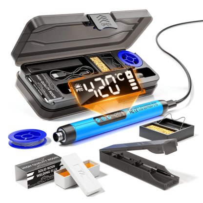 🌡️ Adjustable Temperature Soldering Iron – LCD Screen DIY Kit with Organizer Box ✨ - Grey