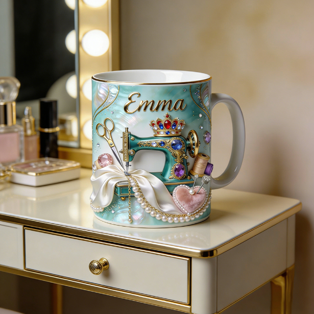 Personalized sewing machine mug