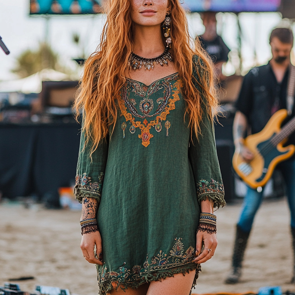 Coachella Music Festival Rock Party Carnival Vintage Wilderness Ethnic Bohemian Linen Dress