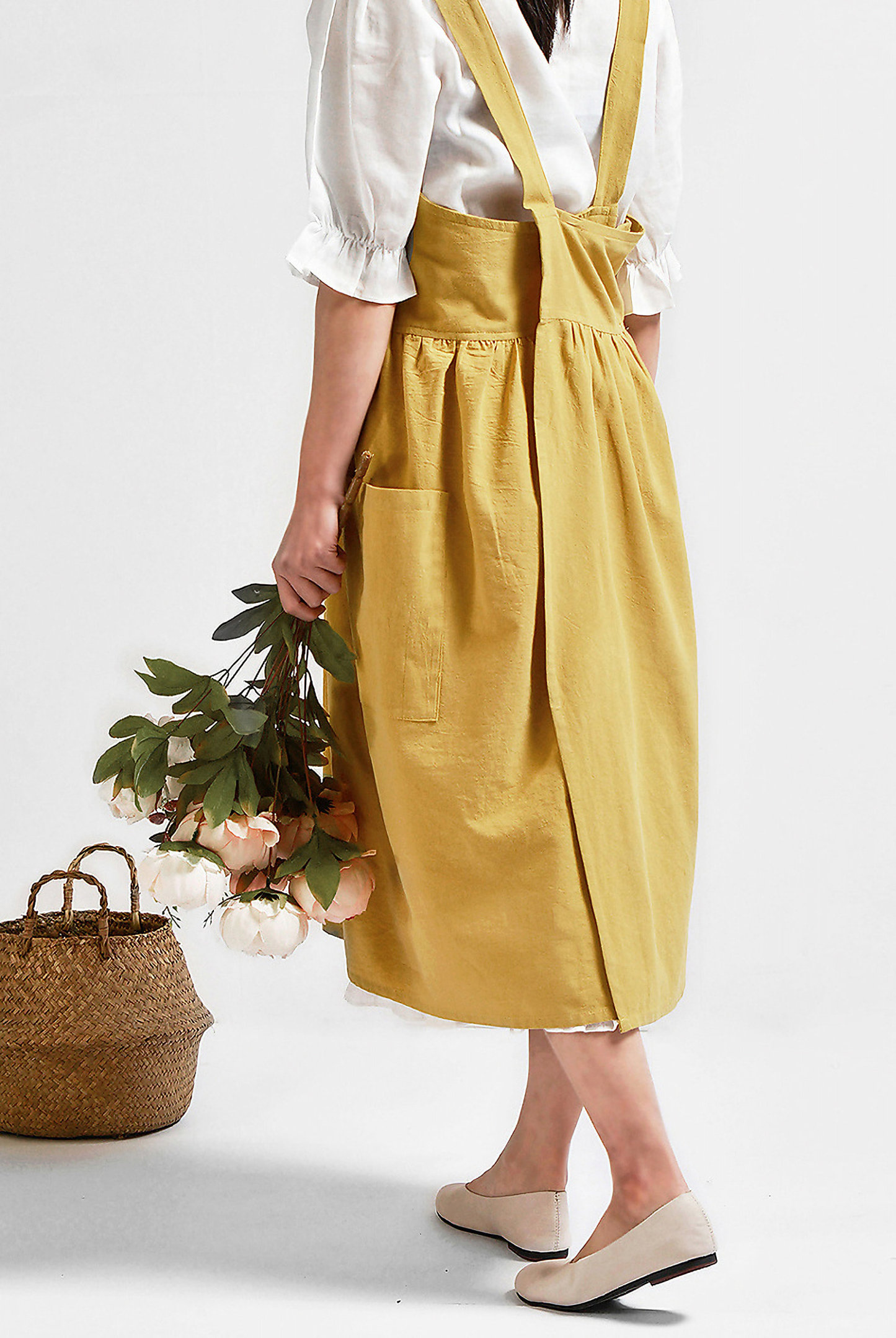 Women Solid Pocket Decor Sleeveless Cotton and Linen Overall Dress