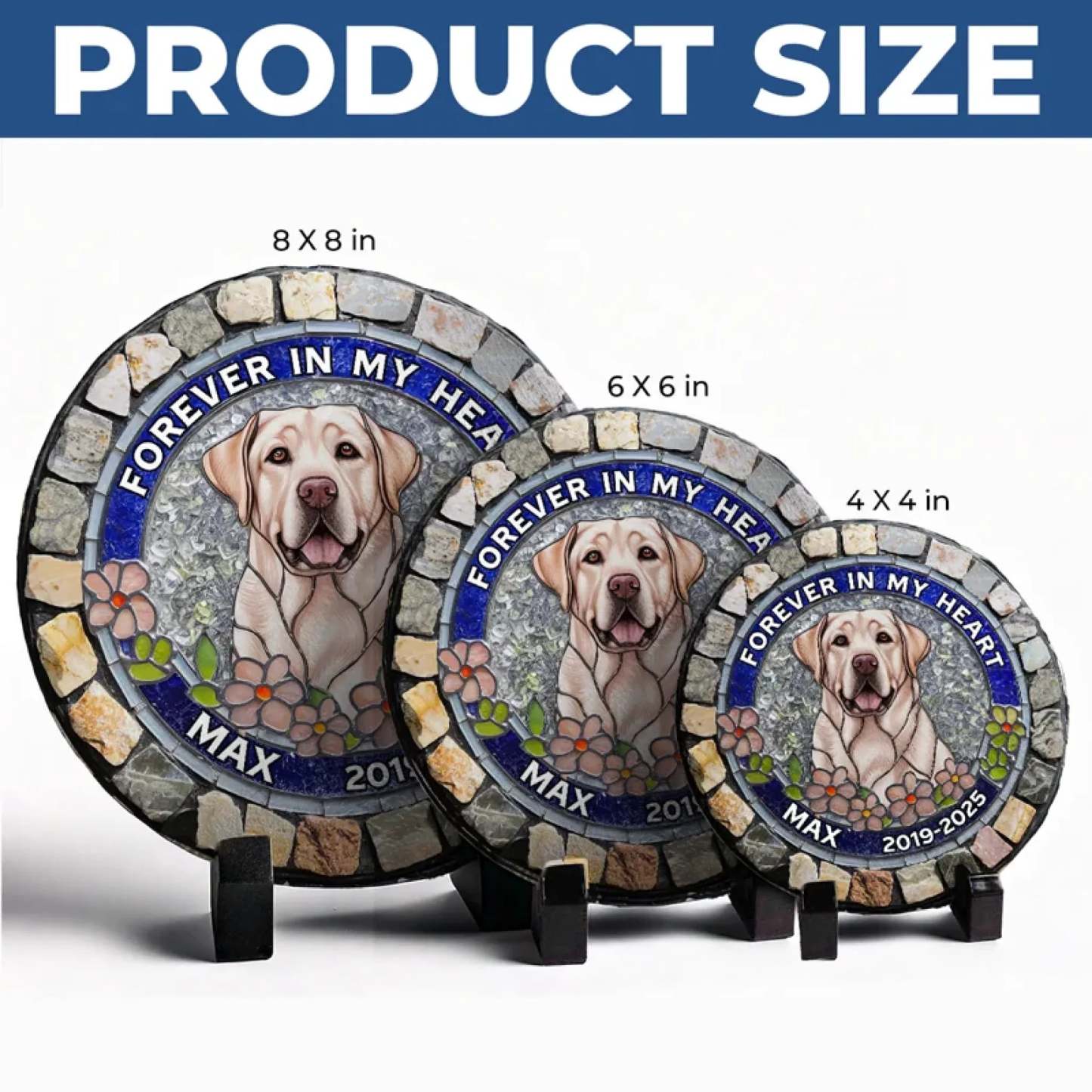 Custom Photo Forever Loved, Never Forgotten - Memorial Personalized Custom 3D Mosaic Faux Stained Glass Print Round Shaped Memorial Stone - Sympathy Gift For Pet Owners, Pet Lovers