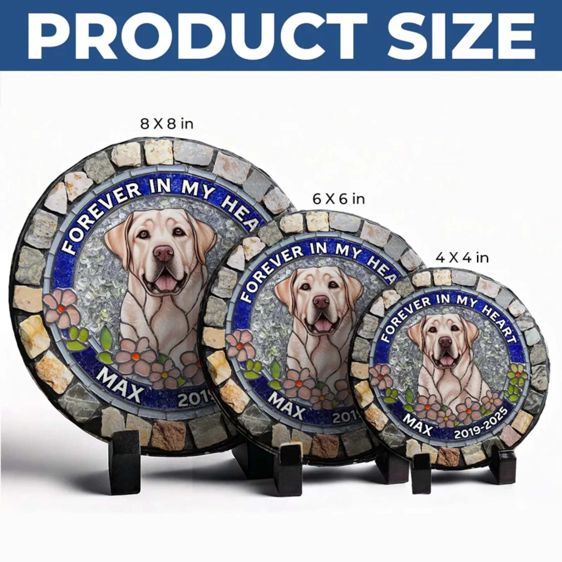 Custom Photo Forever Loved, Never Forgotten - Memorial Personalized Custom 3D Mosaic Faux Stained Glass Print Round Shaped Memorial Stone - Sympathy Gift For Pet Owners, Pet Lovers