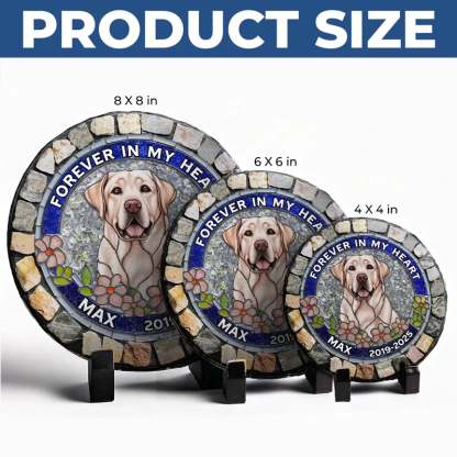 Custom Photo Forever Loved, Never Forgotten - Memorial Personalized Custom 3D Mosaic Faux Stained Glass Print Round Shaped Memorial Stone - Sympathy Gift For Pet Owners, Pet Lovers