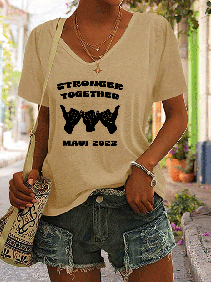 Women's Stronger Together Maui 2023 Print V-Neck T-Shirt