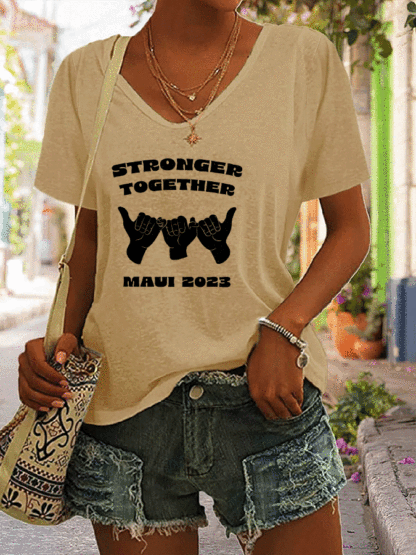 Women's Stronger Together Maui 2023 Print V-Neck T-Shirt