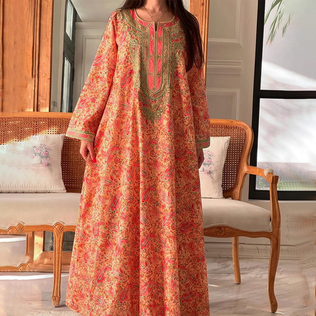 Women's Middle Eastern Gorgeous Paisley Print Jalabiyas Dress