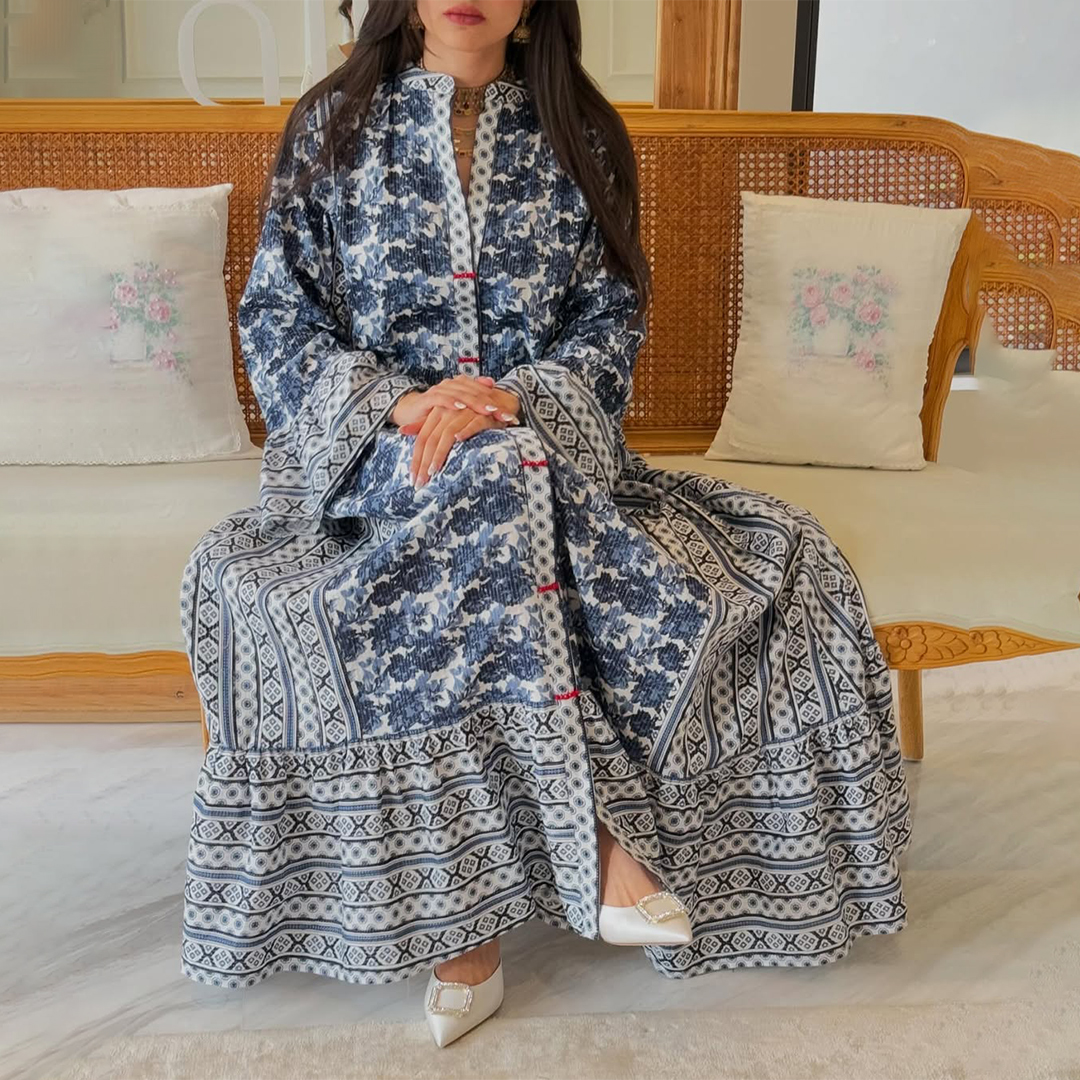 Women's Middle Eastern Vintage Floral Jalabiyas Dress