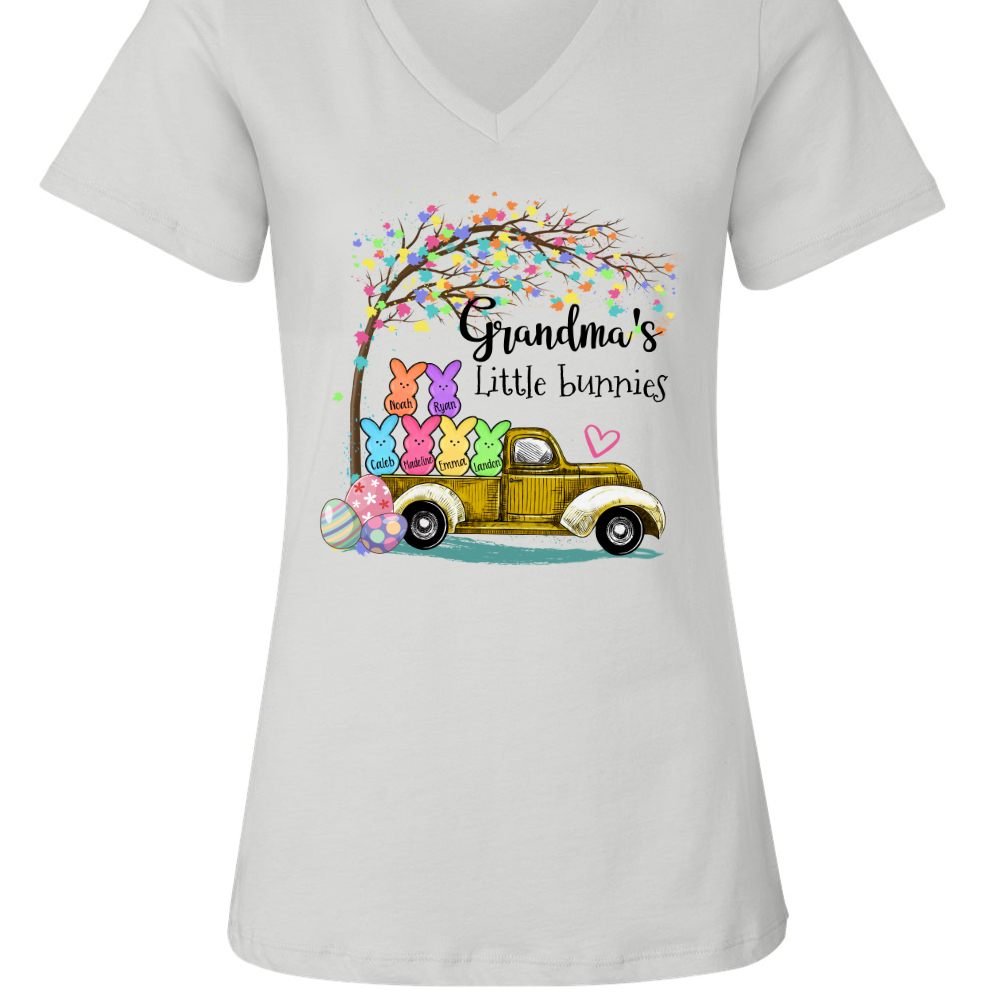 Custom Grandma Little Bunnies Cute Easter Day V-Neck