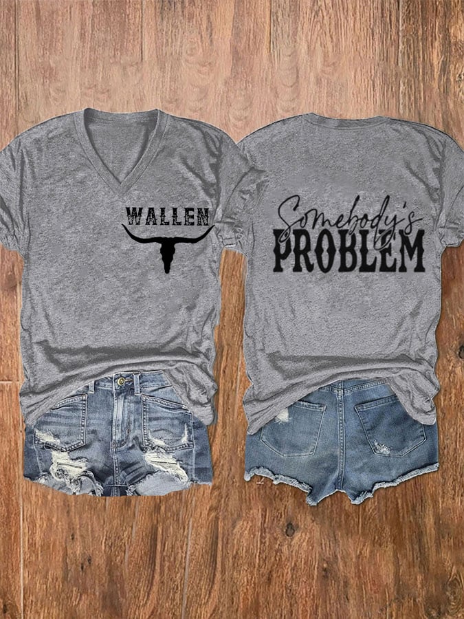 Women's Wallen Wallen Somebody's Problem Print V-Neck T-Shirt