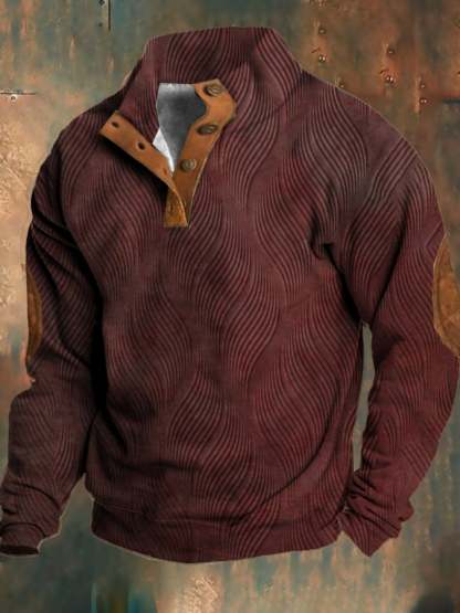 Men's Retro Casual Textured Textured Printed Fleece Sweatshirt