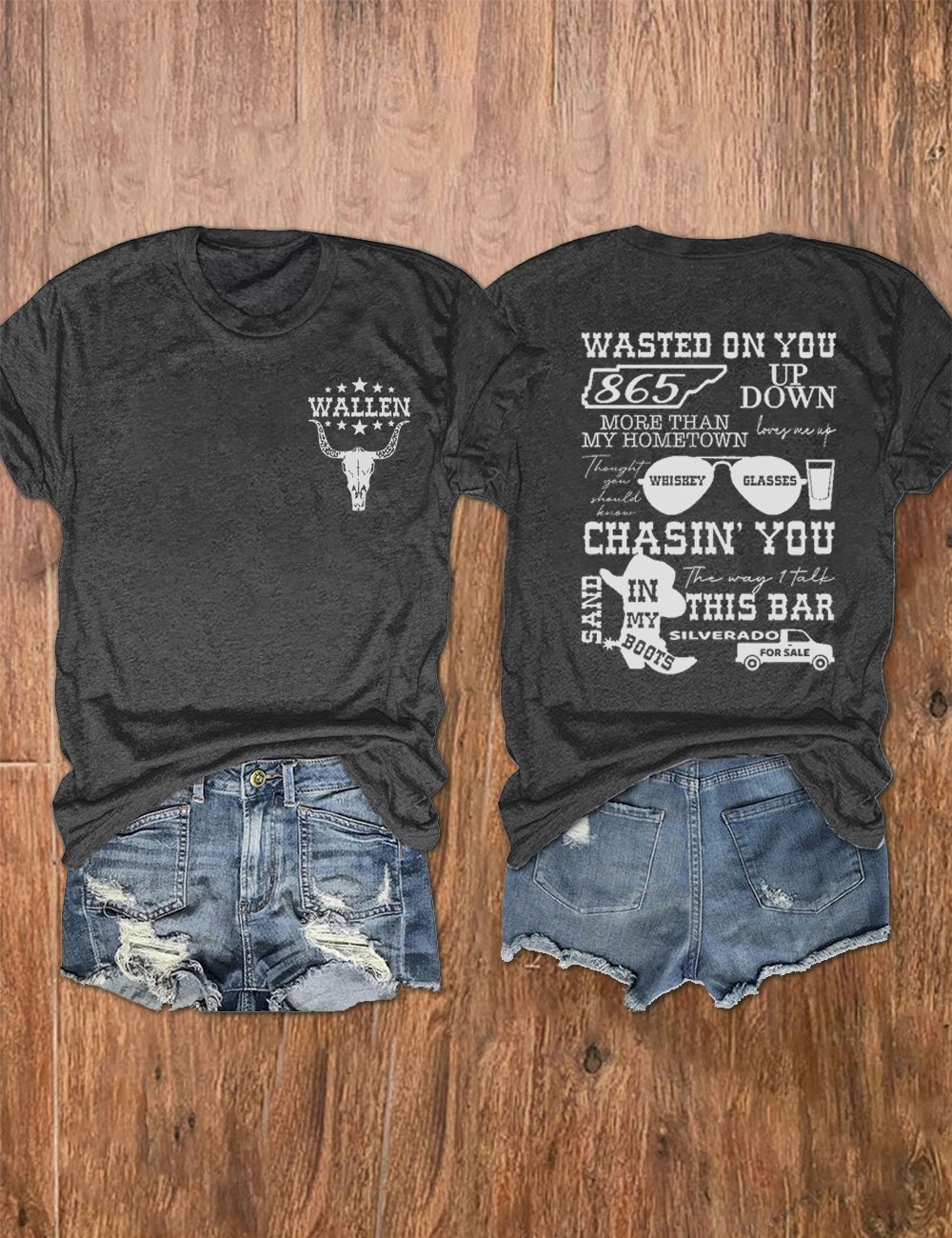 Women's Wallen Wasted On You Shirt Country Music Print Crew Neck T-Shirt
