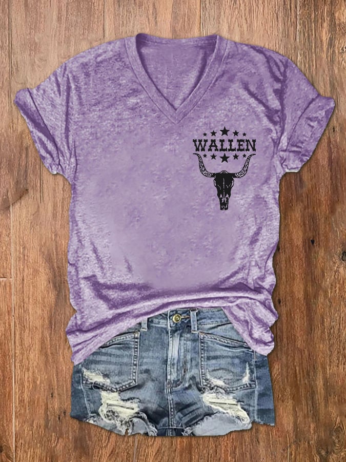 Women's Wallen Wasted On You Shirt Country Music Print V-Neck T-Shirt