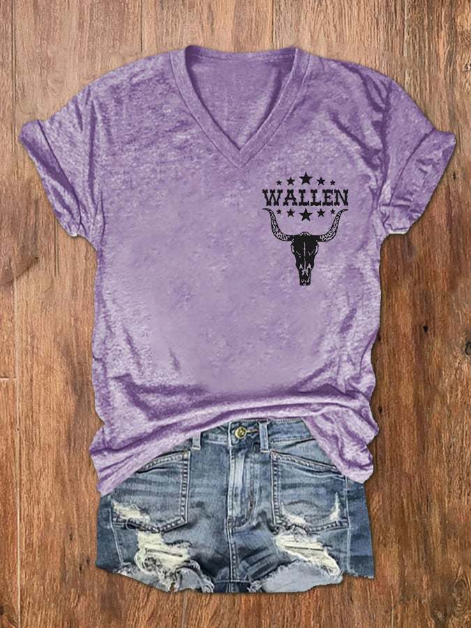 Women's Wallen Wasted On You Shirt Country Music Print V-Neck T-Shirt
