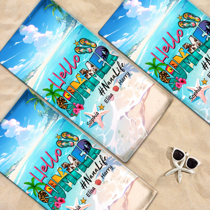 Personalized Sea Summer Beach Towels, Nana Life And Kids Gifts, Summer Towels