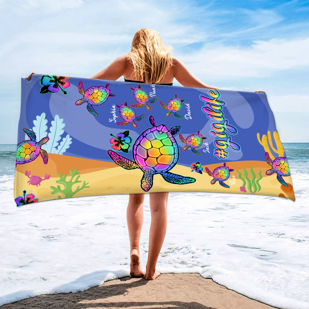 Personalized Sea Turtle Beach Towel, Sea Turtle Gifts For Gigi And Kids, Sea Turtle Pool Towel, Sea Turtle Towel