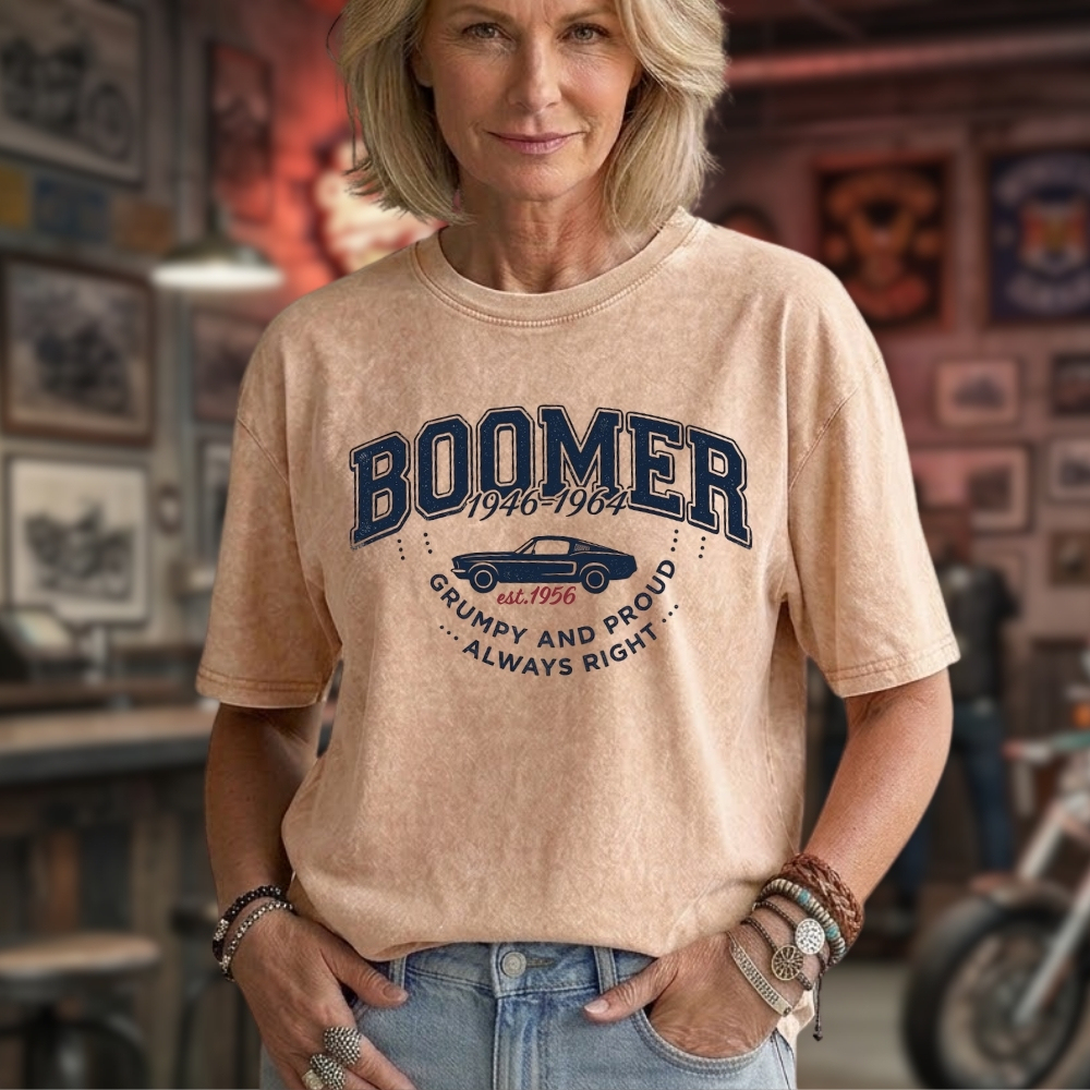 Vintage Boomer "Grumpy and Proud" Graphic Tee,Washed T-shirt