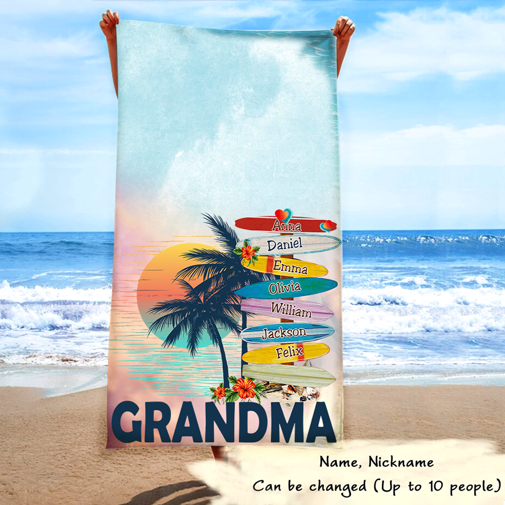 Personalized Sea Towel, For Summer Grandma And Kids, Turtle Pool Towel, Towel