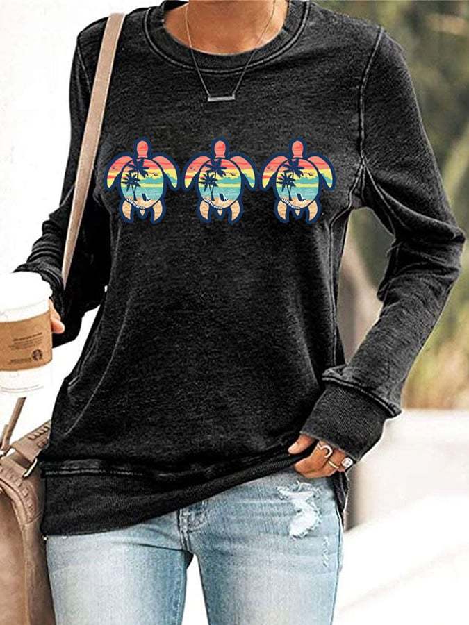 Women's Turtle Art Print Casual Sweatshirt