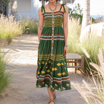 Women's Bohemian Floral Maxi Dress With Adjustable Straps