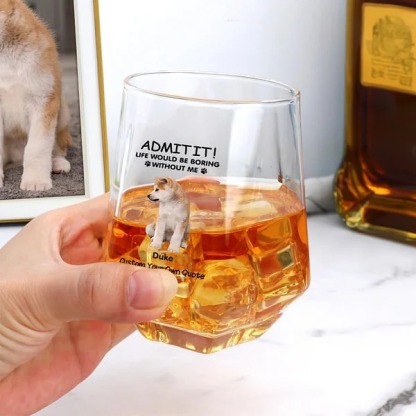 Personalized 1-4 Pet Portraits Diamond Shaped 10oz Whiskey Glasses and Slate Coaster with Name and Text Birthday Gift for Dog Cat Lovers