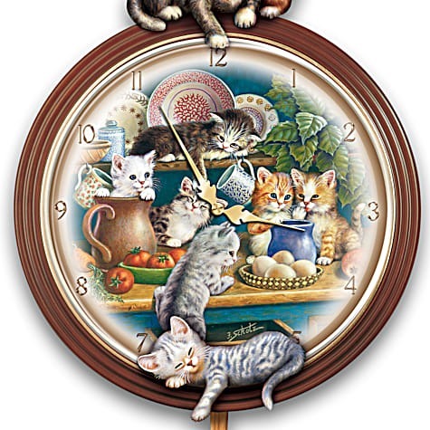 "Kitchen Capers" Cat Art Wall Clock