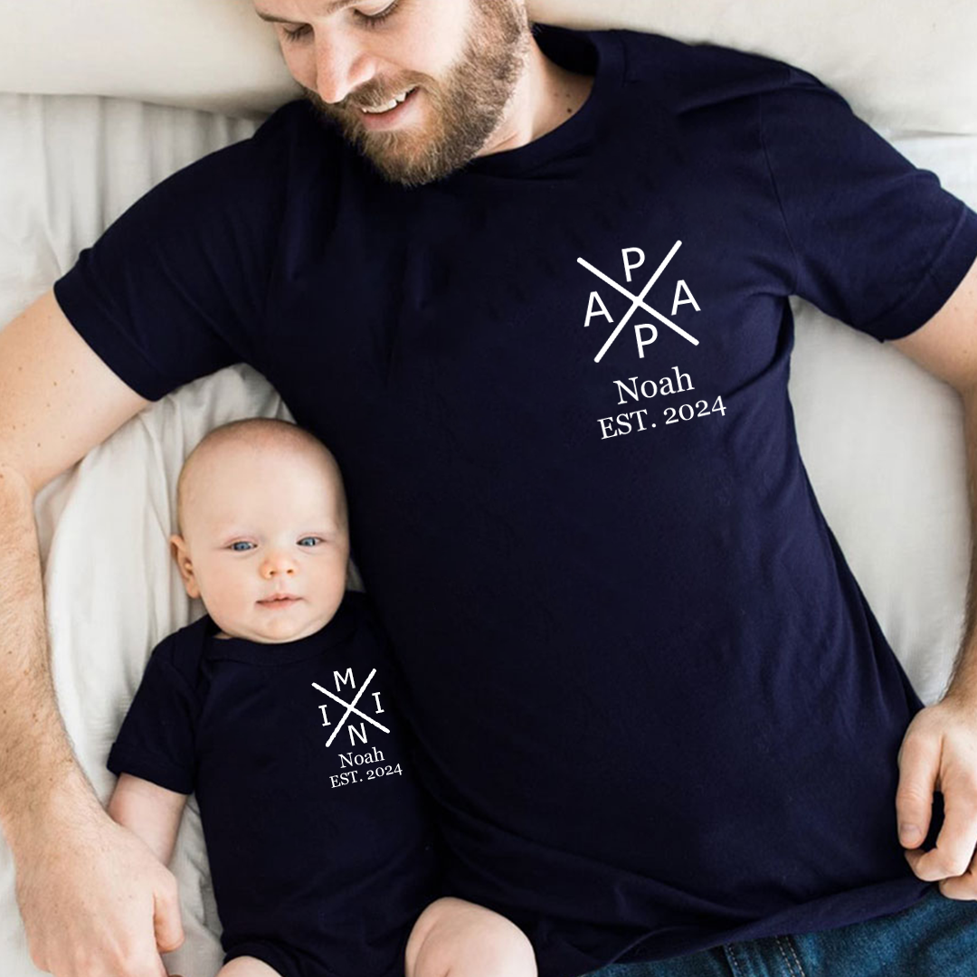 Personalized Dad Est T-Shirt and Baby Bodysuit Gift for Father's Day