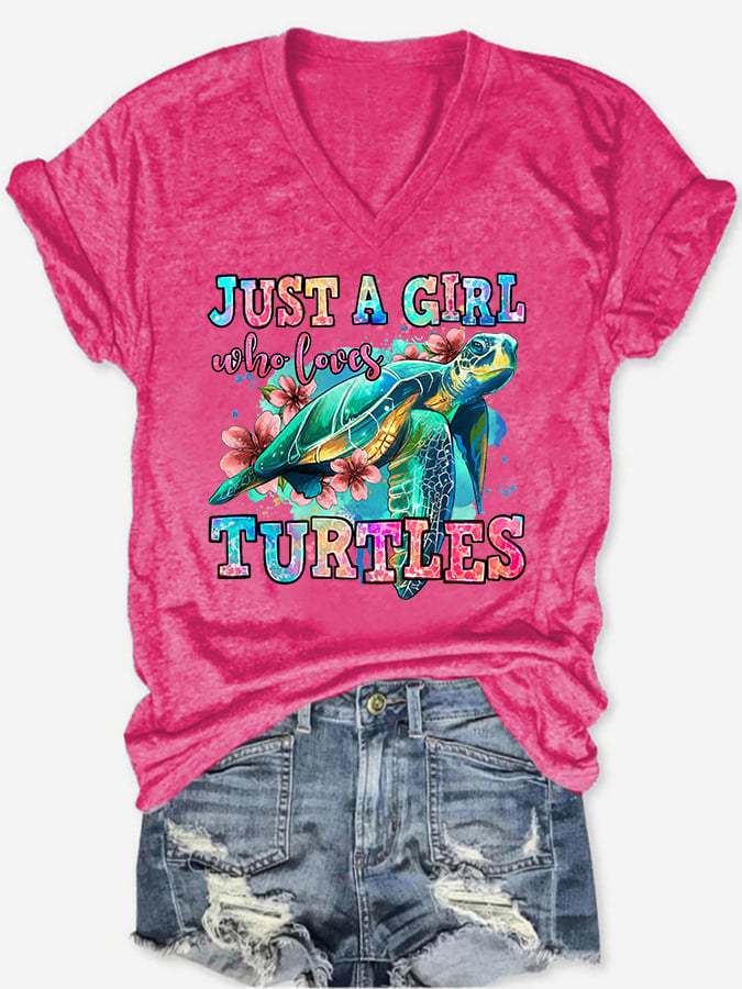 Women's just a girl who loves turtles print t-shirt